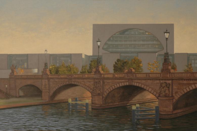 Hans-Joachim Billib: Moltkebrücke & Bundeskanzleramt, 2008, Öl auf Leinwand, 70 x 105 cm