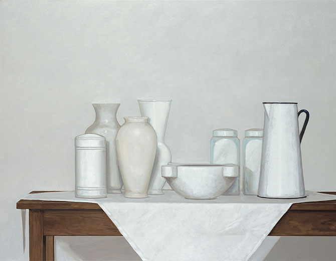 Hans-Joachim Billib: Stilleben, weiß, 2010, Öl auf Leinwand, 70 x 90 cm